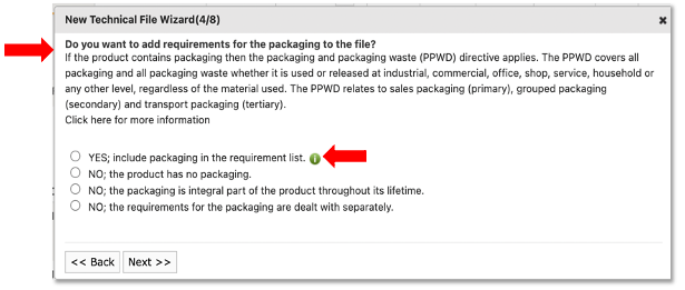 Create a technical file wizard step three